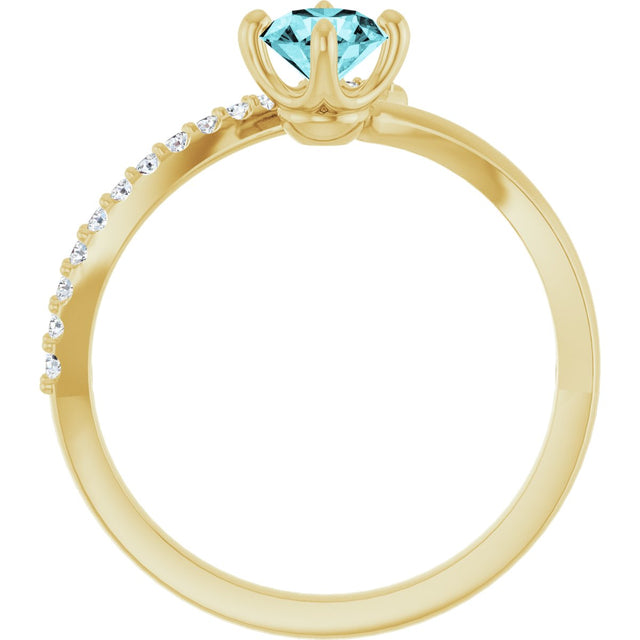 14K Gold Round Natural Blue Zircon Accented Bypass Ring - Yellow Gold - view 7