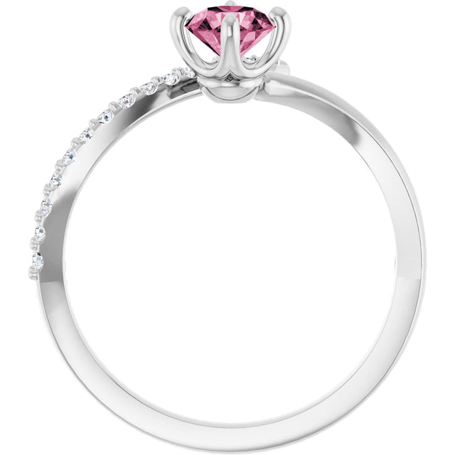 Platinum Round Natural Pink Tourmaline Accented Bypass Ring - view 7