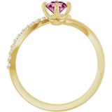 14K Gold Round Natural Pink Tourmaline Accented Bypass Ring - Yellow Gold - view 7