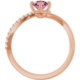 14K Gold Round Natural Pink Tourmaline Accented Bypass Ring - Rose Gold - view 7