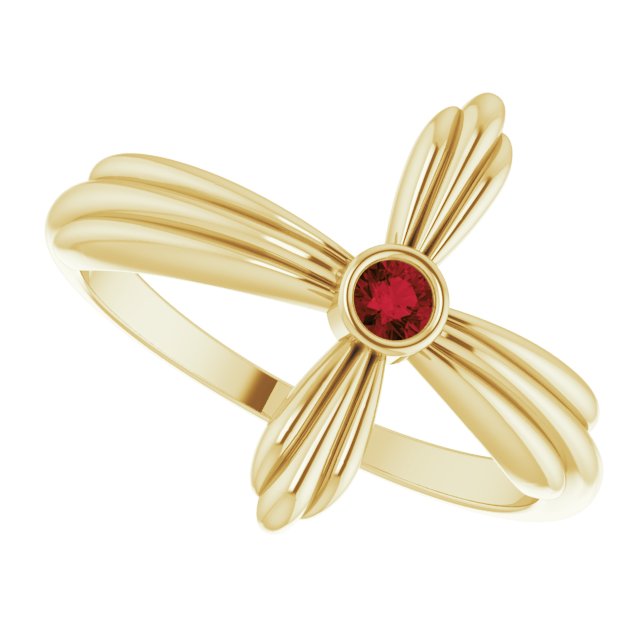 14K Gold Round Natural Mozambique Garnet Sideways Cross Ring – 2.5mm Stones - Yellow Gold - view 5