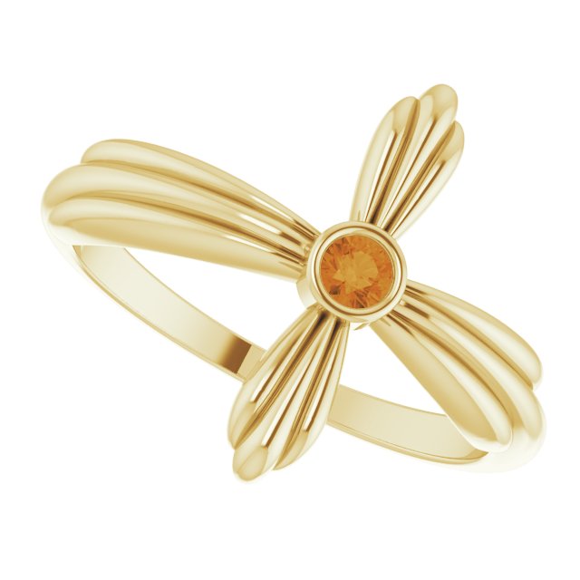 14K Gold Round Natural Citrine Sideways Cross Ring – 2.5mm Stones - Yellow Gold - view 5