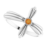 14K Gold Round Natural Citrine Sideways Cross Ring – 2.5mm Stones - White Gold - view 5