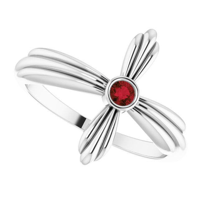 Platinum Round Natural Mozambique Garnet Sideways Cross Ring – 2.5mm Stones - view 5