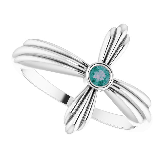 Platinum Round Natural Alexandrite Sideways Cross Ring – 2.5mm Stones - view 5