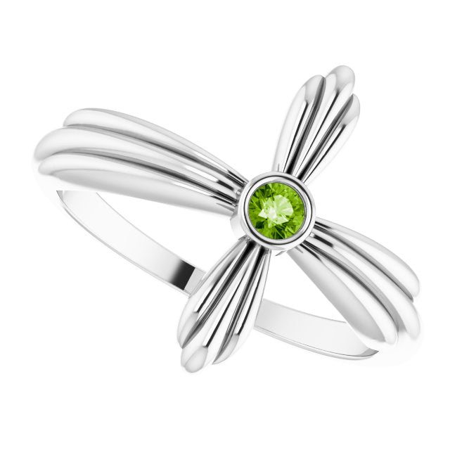 Platinum Round Natural Peridot Sideways Cross Ring – 2.5mm Stones - view 5