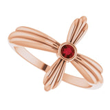 14K Gold Round Natural Mozambique Garnet Sideways Cross Ring – 2.5mm Stones - Rose Gold - view 5