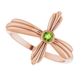 14K Gold Round Natural Peridot Sideways Cross Ring – 2.5mm Stones - Rose Gold - view 5
