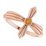 14K Gold Round Natural Citrine Sideways Cross Ring – 2.5mm Stones - Rose Gold - view 5