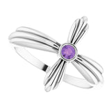 Platinum Round Natural Amethyst Sideways Cross Ring – 2.5mm Stones - view 5