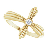 14K Gold Round Natural White Sapphire Sideways Cross Ring - Yellow Gold - view 5