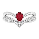 Platinum Pear Natural Ruby & Natural Diamond Negative Space V Ring - view 3