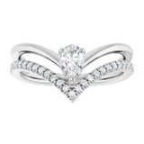 Platinum Pear Natural White Sapphire & Natural Diamond Negative Space V Ring - view 3