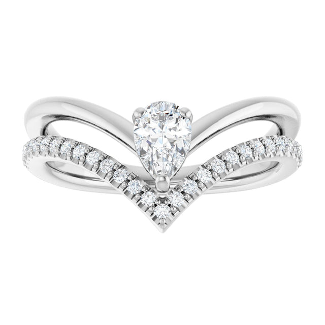 Platinum Pear Natural White Sapphire & Natural Diamond Negative Space V Ring - view 3
