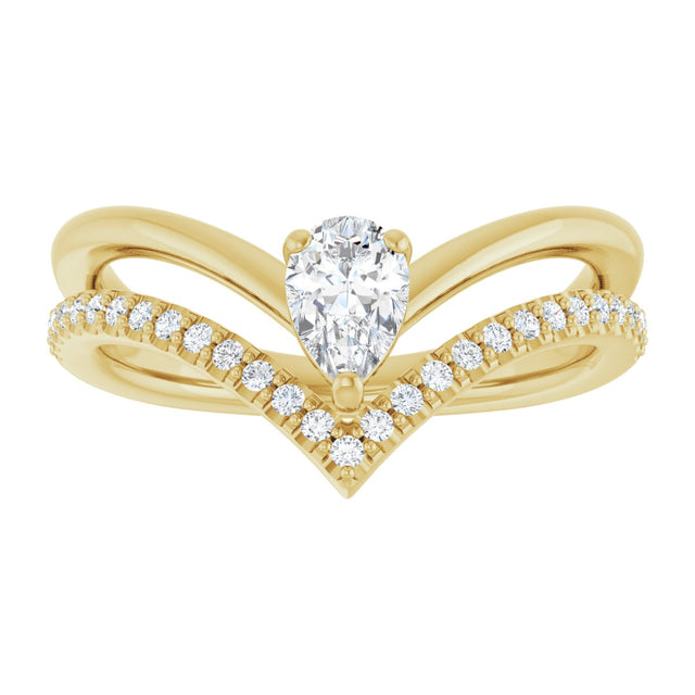 14K Gold Pear Natural White Sapphire & Natural Diamond Negative Space V Ring - Yellow Gold - view 3