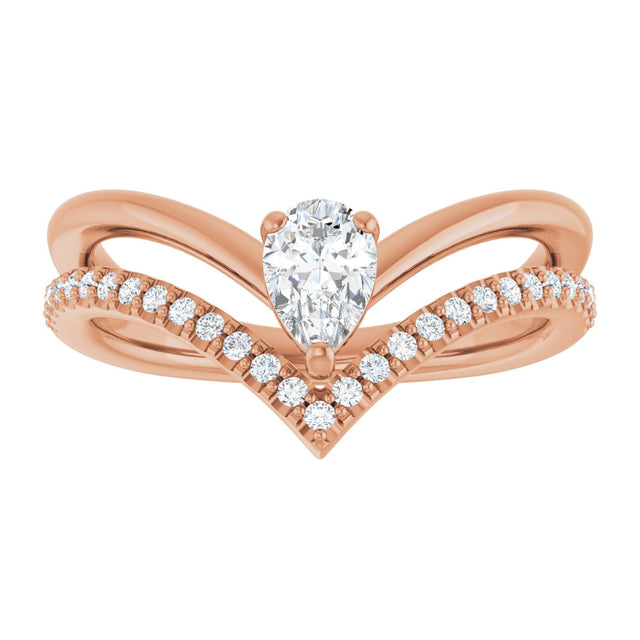 14K Gold Pear Natural White Sapphire & Natural Diamond Negative Space V Ring - Rose Gold - view 3
