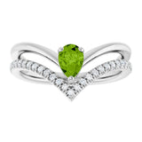 14K Gold Pear Natural Peridot & Natural Diamond Negative Space V Ring - White Gold - view 3