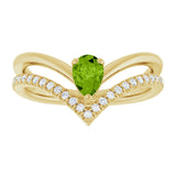 14K Gold Pear Natural Peridot & Natural Diamond Negative Space V Ring - Yellow Gold - view 3