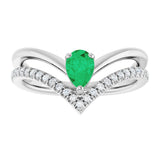 Platinum Pear Lab-Grown Emerald & Natural Diamond Negative Space V Ring - view 3