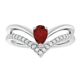14K Gold Pear Natural Mozambique Garnet & Natural Diamond Negative Space V Ring - White Gold - view 3