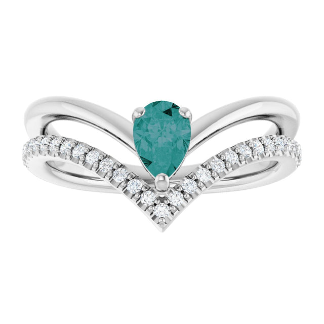 Platinum Pear Lab-Grown Alexandrite & Natural Diamond Negative Space V Ring - view 3