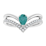 14K Gold Pear Lab-Grown Alexandrite & Natural Diamond Negative Space V Ring - White Gold - view 3