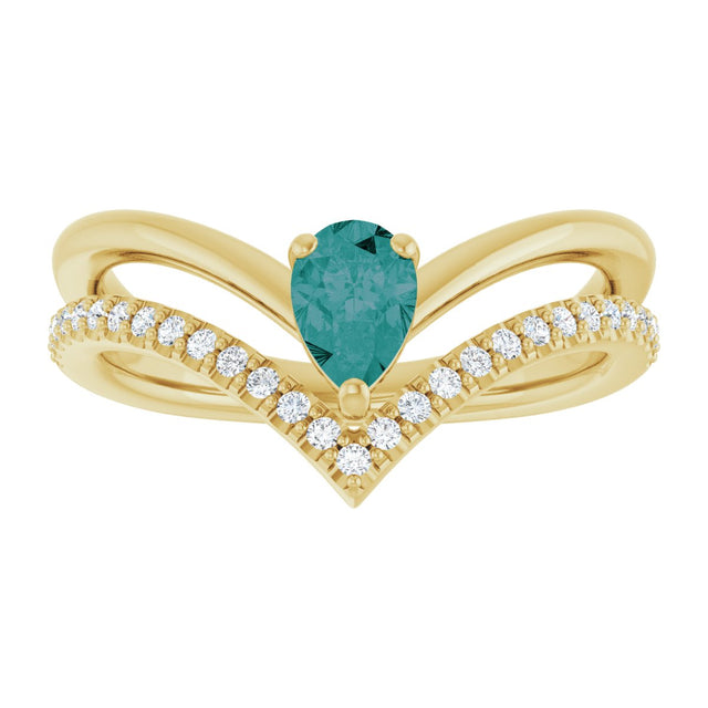 14K Gold Pear Lab-Grown Alexandrite & Natural Diamond Negative Space V Ring - Yellow Gold - view 3