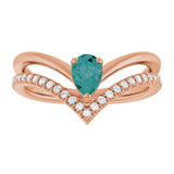 14K Gold Pear Lab-Grown Alexandrite & Natural Diamond Negative Space V Ring - Rose Gold - view 3