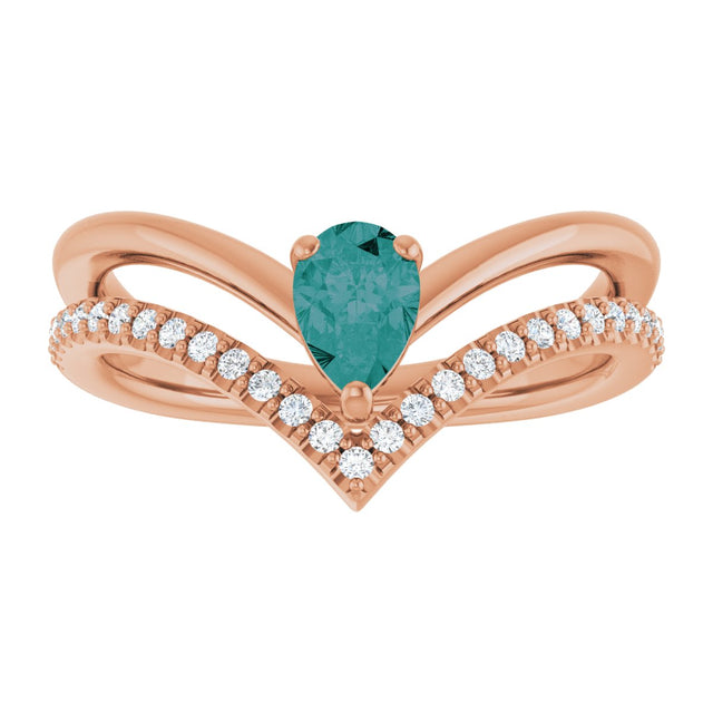 14K Gold Pear Lab-Grown Alexandrite & Natural Diamond Negative Space V Ring - Rose Gold - view 3