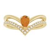 14K Gold Pear Natural Citrine & Natural Diamond Negative Space V Ring - Yellow Gold - view 3