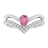 14K Gold Pear Natural Pink Tourmaline & Natural Diamond Negative Space V Ring - White Gold - view 3
