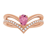 14K Gold Pear Natural Pink Tourmaline & Natural Diamond Negative Space V Ring - Rose Gold - view 3