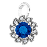 Platinum Round Lab-Grown Blue Sapphire & Natural Diamond Halo-Style Pendant – 0.04 CTW