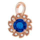 14K Gold Round Lab-Grown Blue Sapphire & Natural Diamond Halo-Style Pendant – 0.04 CTW - Rose Gold