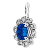 14K Gold Round Lab-Grown Blue Sapphire & Natural Diamond Halo-Style Pendant – 0.04 CTW - White Gold - view 2