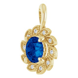 14K Gold Round Lab-Grown Blue Sapphire & Natural Diamond Halo-Style Pendant – 0.04 CTW - Yellow Gold - view 2
