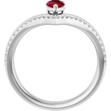 14K Gold Pear Natural Ruby & Natural Diamond Negative Space V Ring - White Gold - view 2