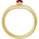 14K Gold Pear Lab-Grown Ruby & Natural Diamond Negative Space V Ring - Yellow Gold - view 2