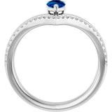 Platinum Pear Lab-Grown Blue Sapphire & Natural Diamond Negative Space V Ring – 6x4mm - view 2