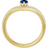 14K Gold Pear Lab-Grown Blue Sapphire & Natural Diamond Negative Space V Ring – 6x4mm - Yellow Gold - view 2