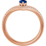 14K Gold Pear Natural Blue Sapphire & Natural Diamond Negative Space V Ring - Rose Gold - view 2