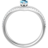 Platinum Pear Natural Aquamarine & Natural Diamond Negative Space V Ring - view 2