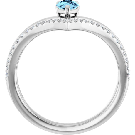 Platinum Pear Natural Aquamarine & Natural Diamond Negative Space V Ring - view 2