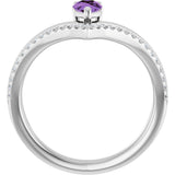 Platinum Pear Natural Amethyst & Natural Diamond Negative Space V Ring - view 2