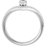 14K Gold Pear Natural White Sapphire & Natural Diamond Negative Space V Ring - White Gold - view 2
