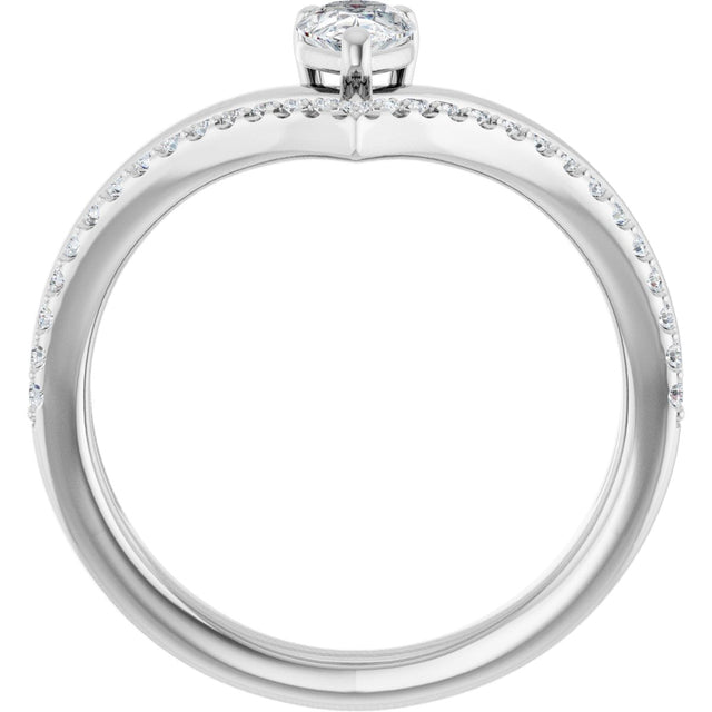 Platinum Pear Natural White Sapphire & Natural Diamond Negative Space V Ring - view 2
