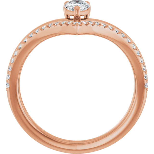 14K Gold Pear Natural White Sapphire & Natural Diamond Negative Space V Ring - Rose Gold - view 2