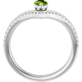 14K Gold Pear Natural Peridot & Natural Diamond Negative Space V Ring - White Gold - view 2