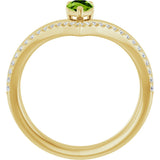 14K Gold Pear Natural Peridot & Natural Diamond Negative Space V Ring - Yellow Gold - view 2