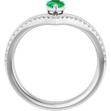 Platinum Pear Natural Emerald & Natural Diamond Negative Space V Ring - view 2